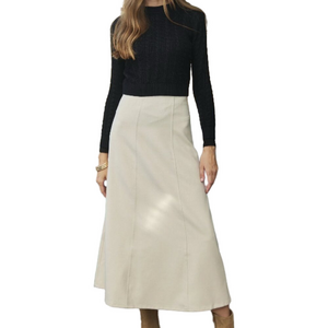 NEW HONEYSEED  Cream Thin Wool Seamed  Skirt – Ivory/Cream  SIZE SMALL